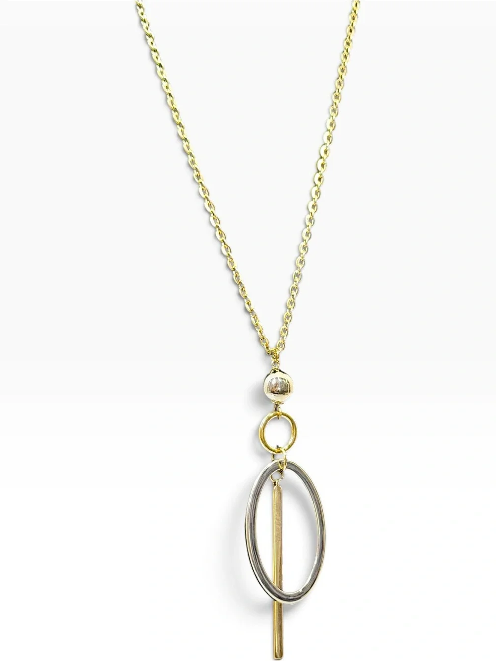 Chico’s Two Tone Geometric Pendant Necklace 36” NWOT